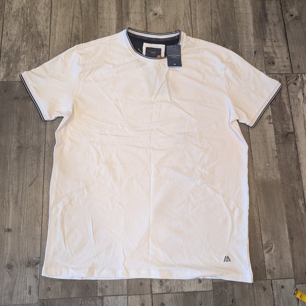 Marc Asher Premium Stretch Crew Tee White w/ Black Trim XL NWT Ret $49